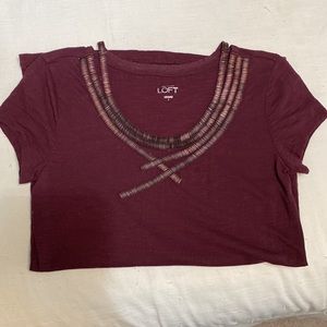 LOFT Maroon Embellished Tee